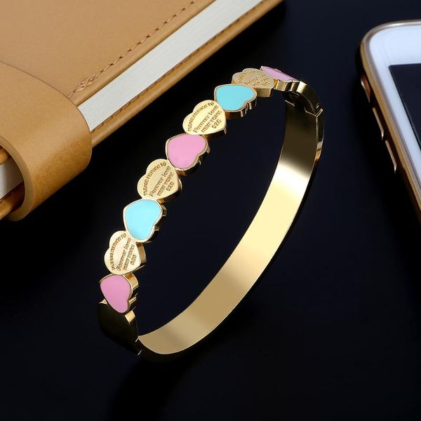 

sweet heart charm cuff bangles for girls stainless steel gold plating 8mm width luxury wristband wedding women female jewelry, Black