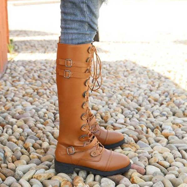 

junsrm boots мода зимы женщин за колено кожи steampunk готические стиль vintage ретро punk пряжка combat boots, Black