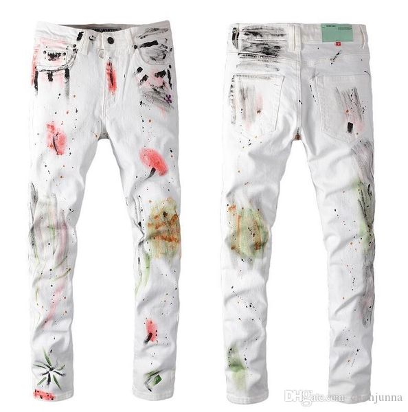 

2020 mens jeans slim fit ripped jeans men hi-street mens distressed denim joggers knee holes washed destroyed men the elastic men bem jeans, Blue