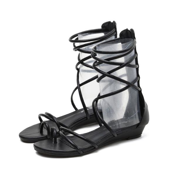 

sandals preto branco women's for women and ladies summer roman slanted hollow out semi high heeled -996-1, Black