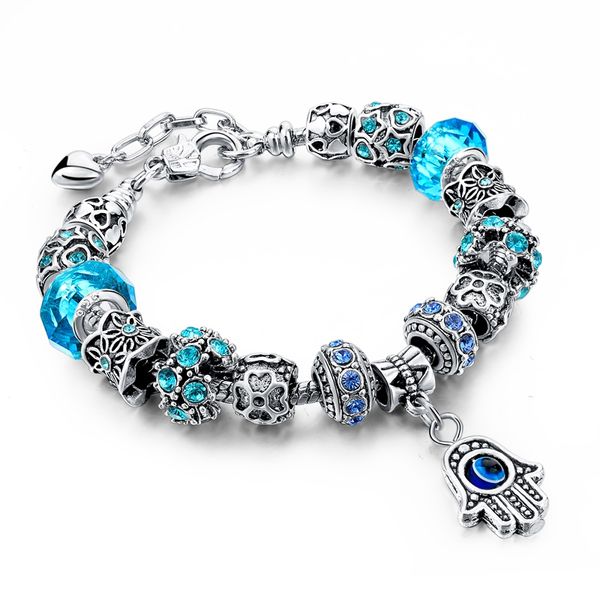 

evil eye hamsa bracelet for women 2020 fashion blue crystal beads charms bracelets & bangles diy jewelry pulseras sbr150277, Red;blue