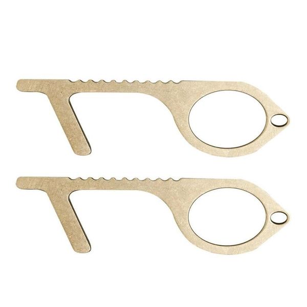 

women men keychain hand brass door opener portable press elevator original tool key chain key chain, Silver