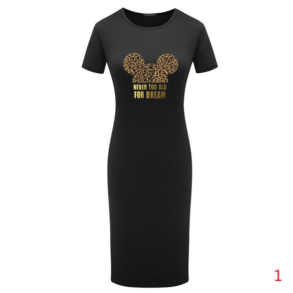 

womens dress fashion mouse pattern dresses 2020 summer new leopard printing t shirts wholesale diy clothes bodycon 5 colors size s-xl, White;black