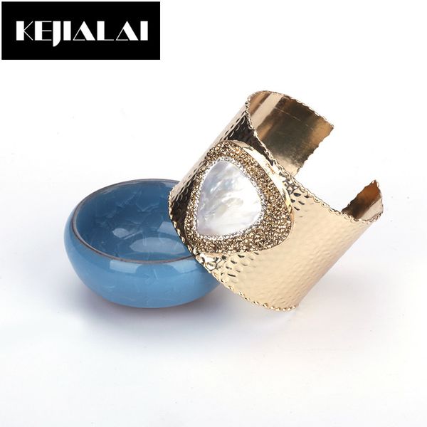 

kejialai new brand women and men gold color metal bangle with natural stone pave setting rhinestone cz pearl gift, Black