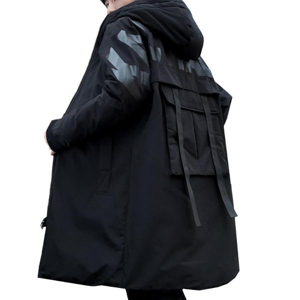 

fashion men's winter jacket man long parkas 2019 new fashion padded winter thicken outwear warm male jacket hooded overcoat, Black