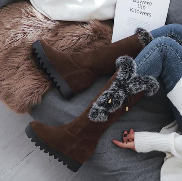 

fashion women brown suede wedge fur boots designer bootie luxury designer boots invisible height increased, Black