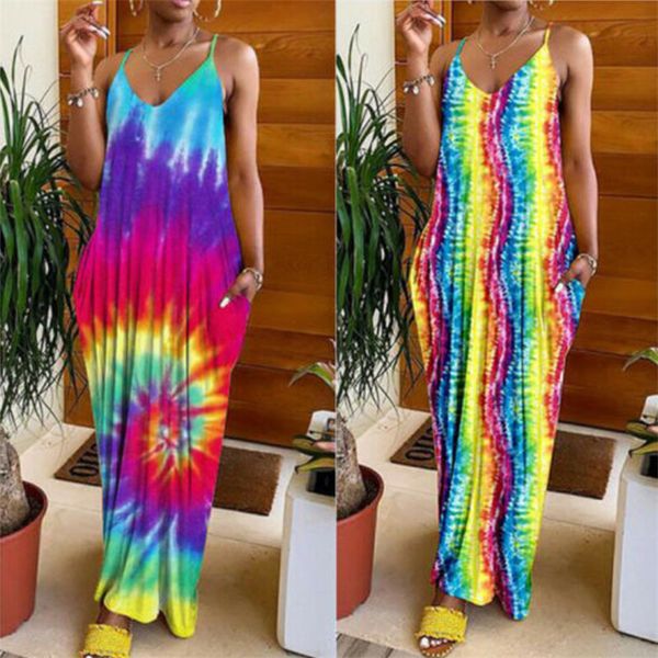 

women ladies boho print maxi dress summer spaghetti strap sleeveless dress party beach loose dresses sundress plus size s-xxl, Black;gray