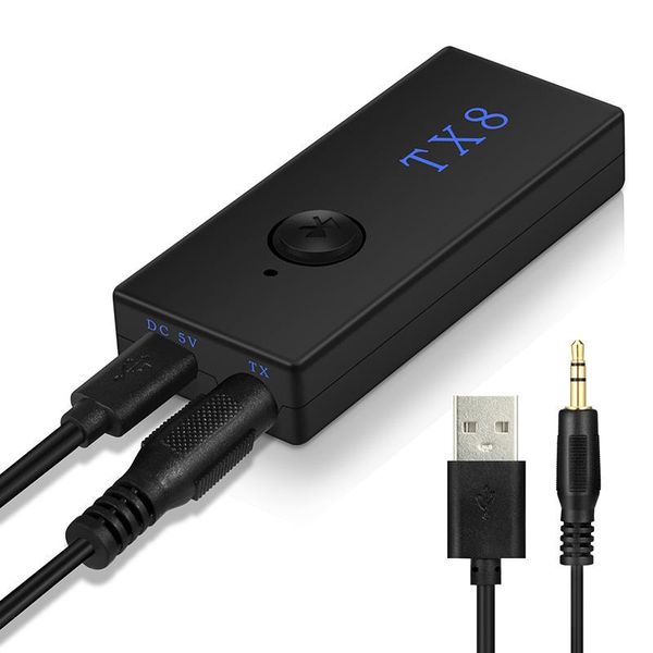 

5.0 bluetooth transmitter receivers with volume control button 2 in 1 audio wireless adapter 3.5mm aux for car tv pc tx8