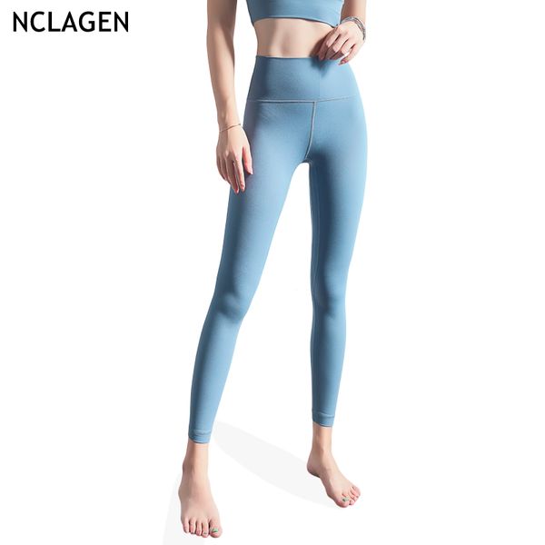 

nclagen woman gym sport workout running two-sided high waist high rise yoga pants big size squat proof tights leggings, White;red