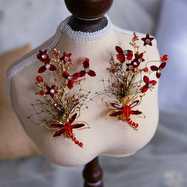 

red bridal barrettes promotion hair accessories bridal headpiece wedding headband jewelry hair vine comb clip for girls women, Golden;silver
