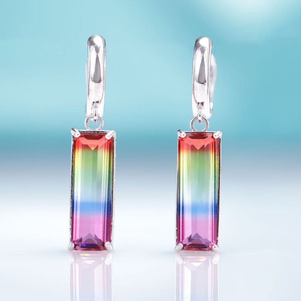 

dangle & chandelier maikale fashion square gradient color zirconia drop earrings tourmaline glass for women jewelry gifts, Silver