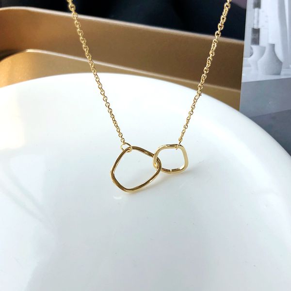 

women simple gold double circle necklaces clavicle chains beautiful metal chain geometric charm pendant choker jewelry accessories, Silver