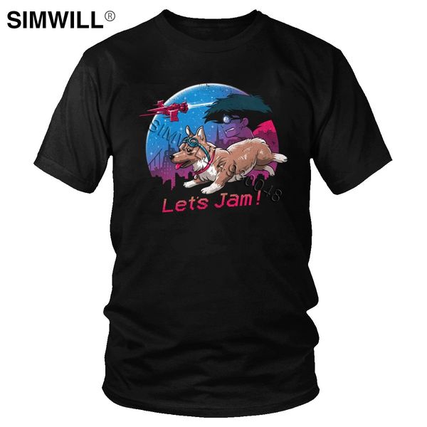 

classic cowboy bebop let's jam tees men summer 100% cotton t-shirt short sleeved spike spiegel corgi t shirt japan anime tshirt
