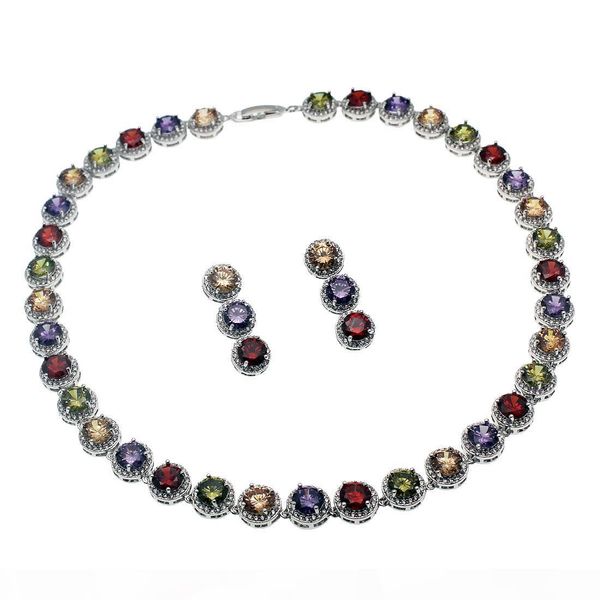 

natural gemstone jewelry sets necklace earrings 925 sterling silver sapphire cherry ruby cubic zirconia emerald women nice gifts