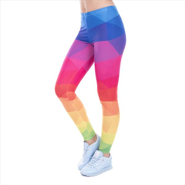 

autumn winter colorful triangles rainbow printing women leggings high waist elastic silm legins fitness elasticity pants, Black