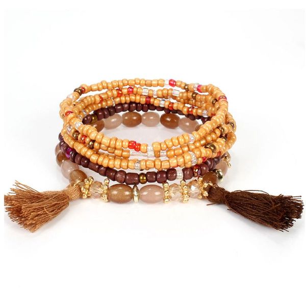 

charm bracelets 2021 europe and america bohemian style multilayer bead tassels natural stone bracelet pearl, Golden;silver