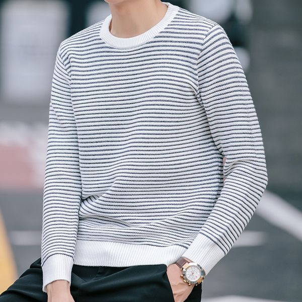 

autumn fashion men's stripes sweater sleeve head sweater knit young male character, White;black