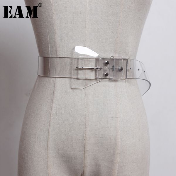 

eam] pvc transparent split joint big buckle long wide belt personality women new fashion tide all-match spring 2020 1u214, Black;brown