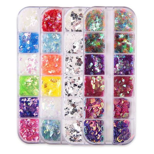 

nail art kits 12 grid box decoration set star and moon mixed sequin soft pottery glitters 3d flakes slices decorations