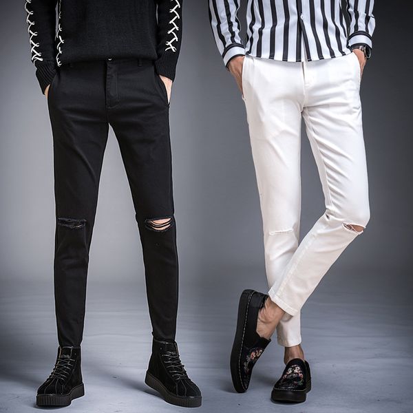 

men's jeans slim fit pants elasticity versatile capri young youth male, Blue