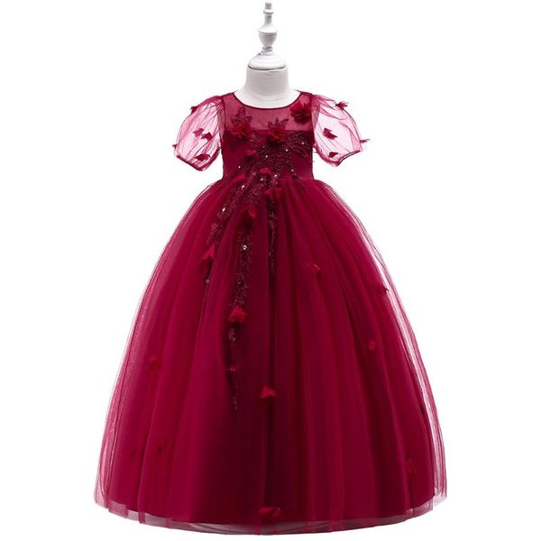 

girl's dresses little girls pageant dress red ball gown beads lace applique floor length flower 2021, Red;yellow