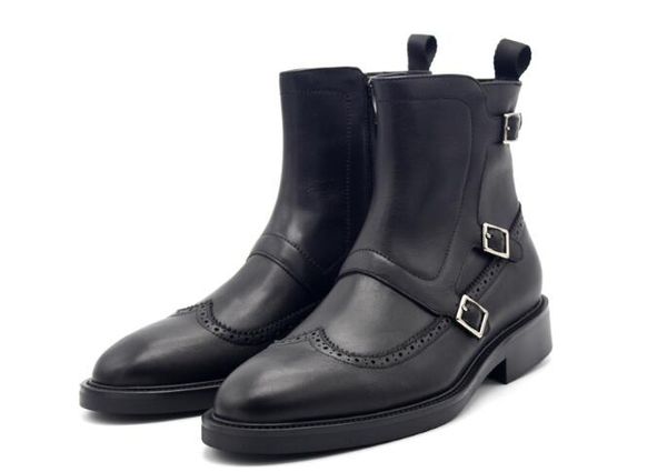 

new summer fashion solid ankle boots casual buckle men zipper monk straps men shoes classics black men's boots