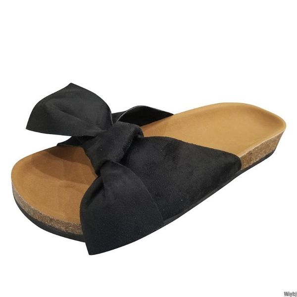 

new ladies summer slippers fashion bowknot flat bottom thick bottom high heel sandals slippers roman beach sandals shoe size, Black