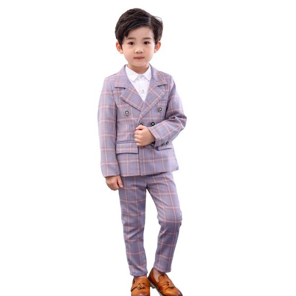 

spring autumn children's blazer sets boys plaid jacket pants 2pcs set baby boys clothes for wedding party dress kids prom suits, Blue
