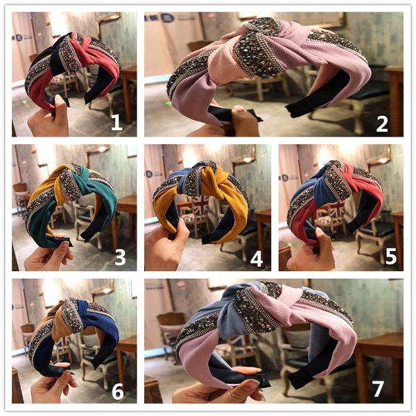 

1pc crystal wide headband fashion women girls patchwork shiny hair hoop cross knot bow hairband gift, Silver