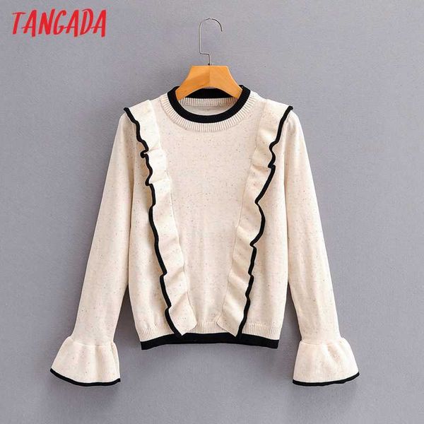 

tangada korea chic women ruffles vintage sweater vintage long sleeve ladies sweet knitted jumper sy266, White;black