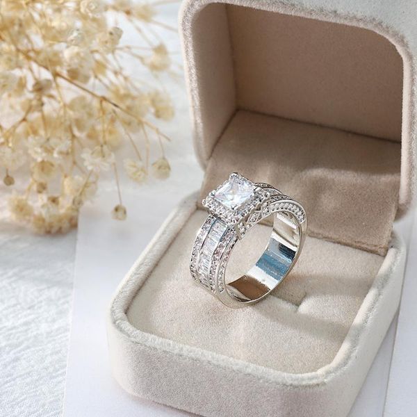 

wedding rings trendy crystal ring set women geometric luxury white bridal jewelry ladies party gifts, Slivery;golden