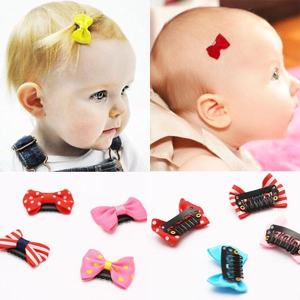 

mix 10pcs/lot bow baby hair clips mini bb print solid strip knot ribbon multi metal cartoon hairpins for girls hair accessories, Slivery;white