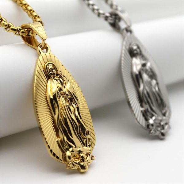 

holy virgin mary pendant necklace religion golden stainless steel madonna necklace women collier femme christian jewelry