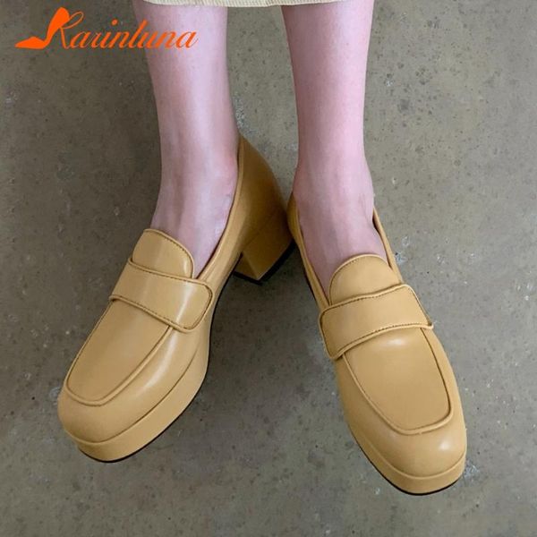 

dress shoes karin cute casual arrival cow leather office ladies slip-on women square heels round toe platform pumps, Black