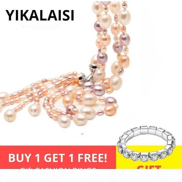 

f yikalaisi 925 ювелирные изделия стерлингового серебра природные пресной воды pearl длинные многослойные кисточкой ожерелье мода ювелирные, Silver