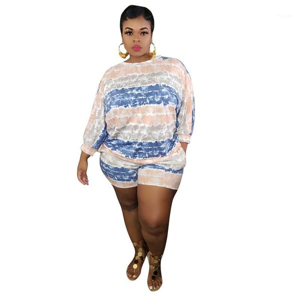 

shorts plus size womens clothing women tracksuit fashion striped pattern suits casual crew neck long sleeve top, Gray