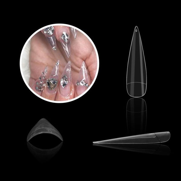 

fingerqueen 500pcs stiletto nail tips curve extra long false nail art tips acrylic fake tools kit fq38, Red;gold