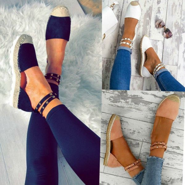 

womens ladies high wedge platform stud espadrilles autumn sandals rope rivet shoes size, Black