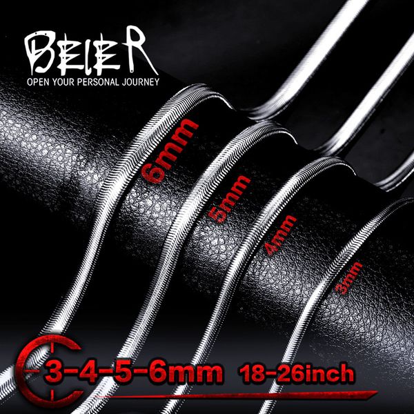 

beier 3/4/5/6mm width stainless steel snake chain necklace silver color for boy and girl bn1003