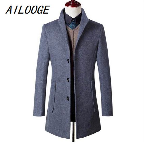 

ailooge new business casual parka men jacket coat overcoats male wool blends outerwear autumn and winter, Black