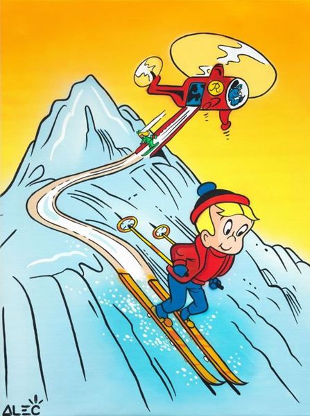 

alec monopoly artworks richie skiing with helicopter home decor oil painting on canvas wall art canvas pictures 200824