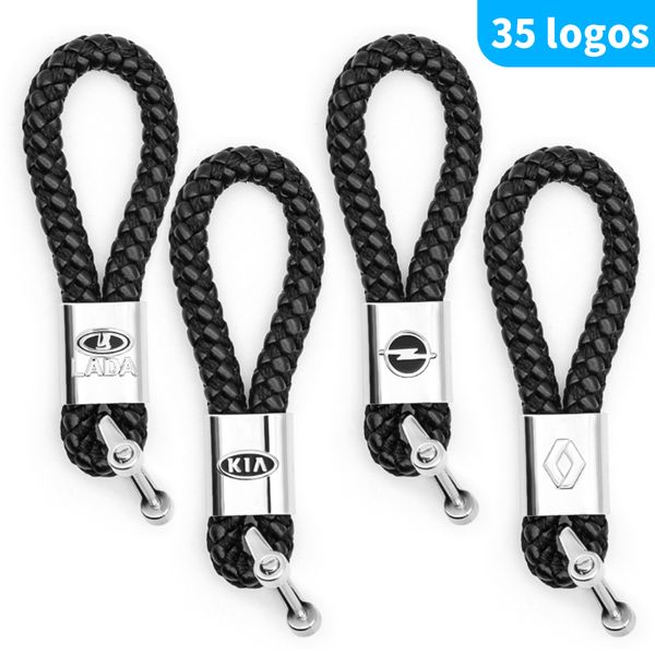 

car accessories 35logo business keychain braided rope creative anti-rust universal metal key ring pendant, Silver