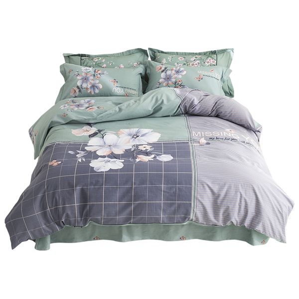 

plaid and striped floral print bedding set  size king size 100% cotton fabric duvet cover bed sheets pillowcase