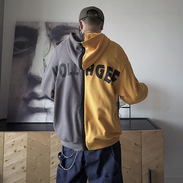 

men's hoodie casual letter printed sweatshirts cotton long sleeve hooded patchwork pullovers japanese new fashion clothes, Black