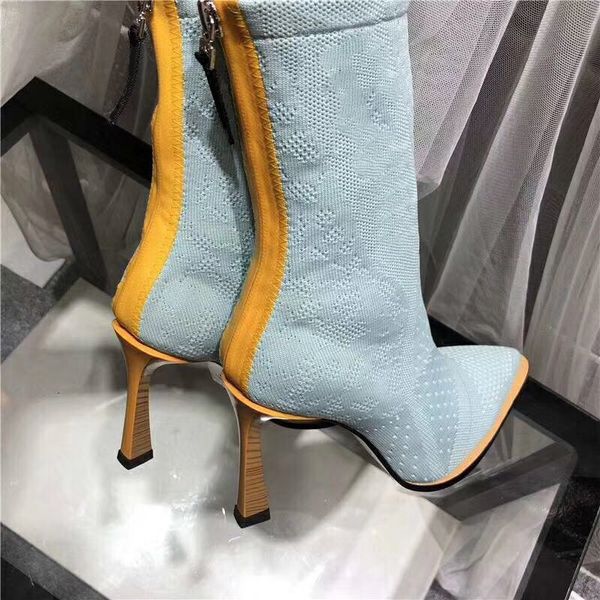 

knitted sock booties women boots snow knitted women booties casual martin boots wholesale ladies winter boots, Black