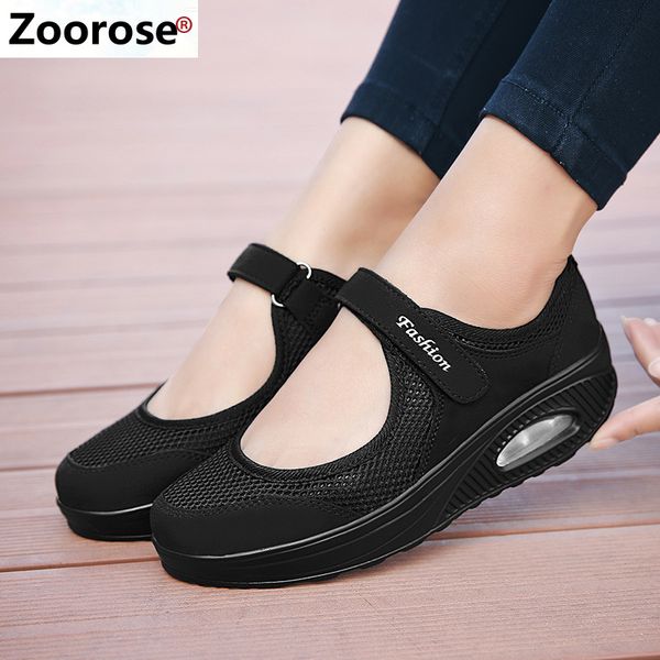 

2020 fashion women flats platform shoes woman casual mesh breathable slip on fabric sneakers shoes for women female sports shoe, Black