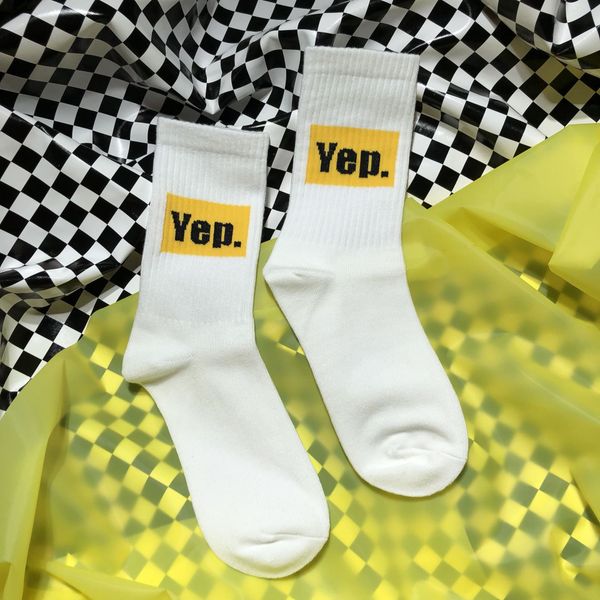 

internet celebrity fashion brand board street hip hop ins english super popular yellow socks men's and women's middle stockings sk, Black