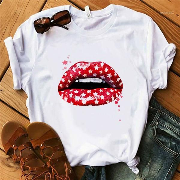 

женская верхняя одежда летняя street style женщины одежда lips печати женская дизайнерская tshirts хлопок дышащие plus size, White