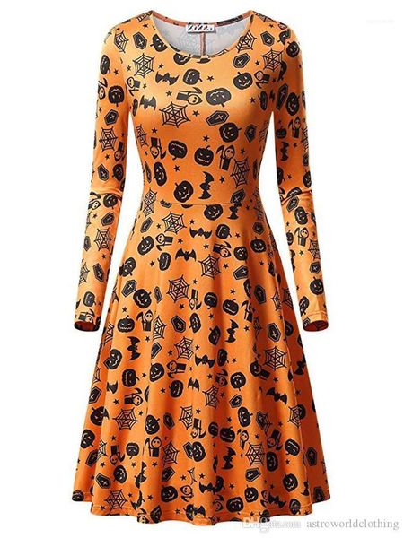 

o neck printed womens party dresses fashion cosplay club clothing halloween pumpkin womens dresses long sleeve, Black;gray