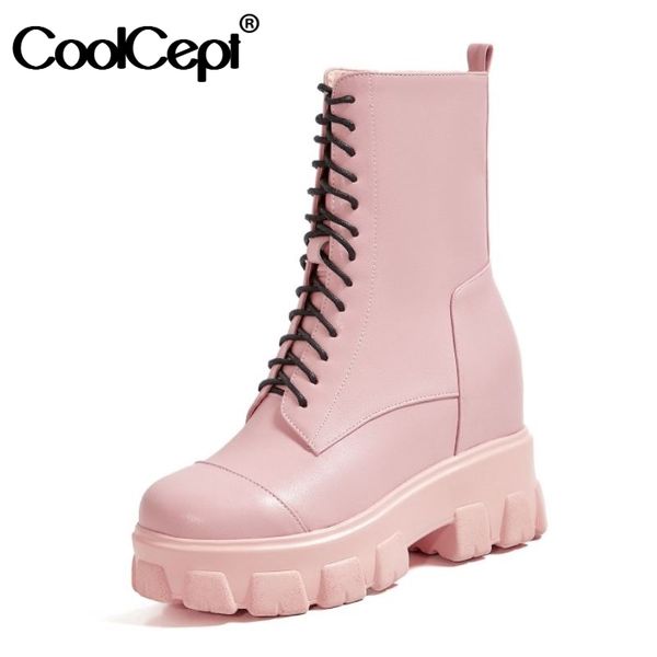 

coolcept size 33-43 women boots fashion platform thick bottom winter shoes woman zipper short boot casual lady office footwear, Black